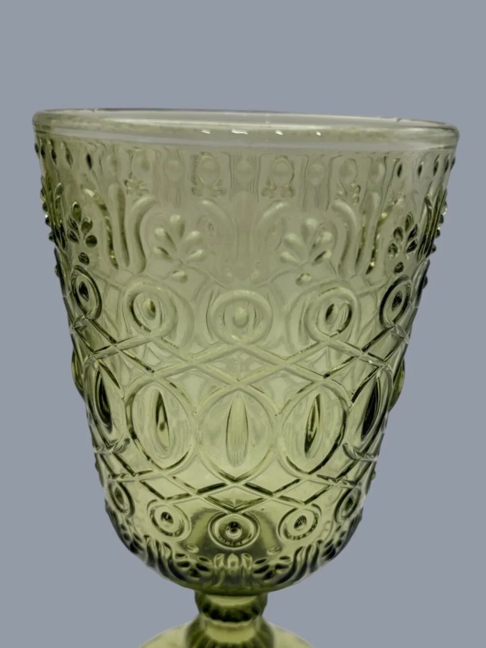 Vintage Olive Green Embossed Goblets – Retro Pressed Glass Wine Glasses